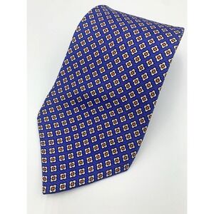 Vintage‎ Lands End Blue Geometric 100% Silk Men's Tie - 59 1/2" x 3 3/4"